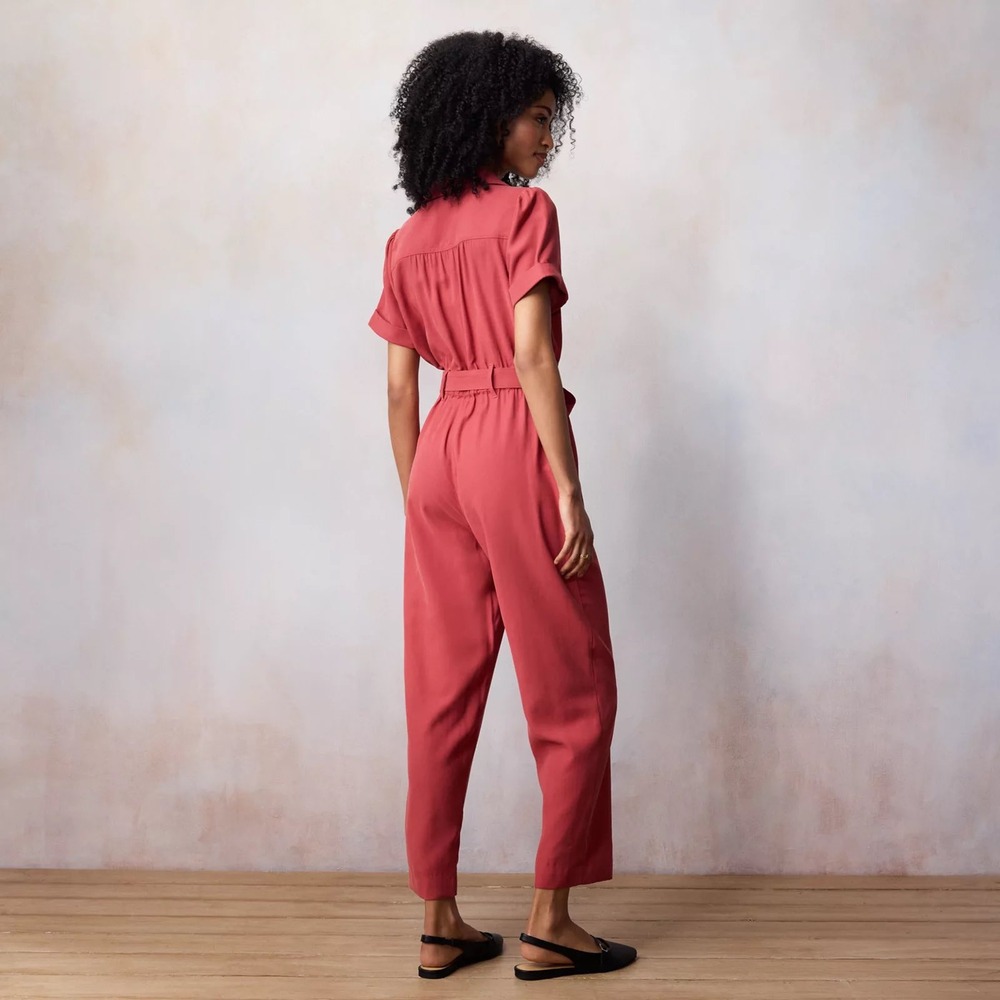 LC Lauren Conrad Short Sleeve Boilersuit Jumpsuit Berry Red XS NWT - Picture 2 of 8